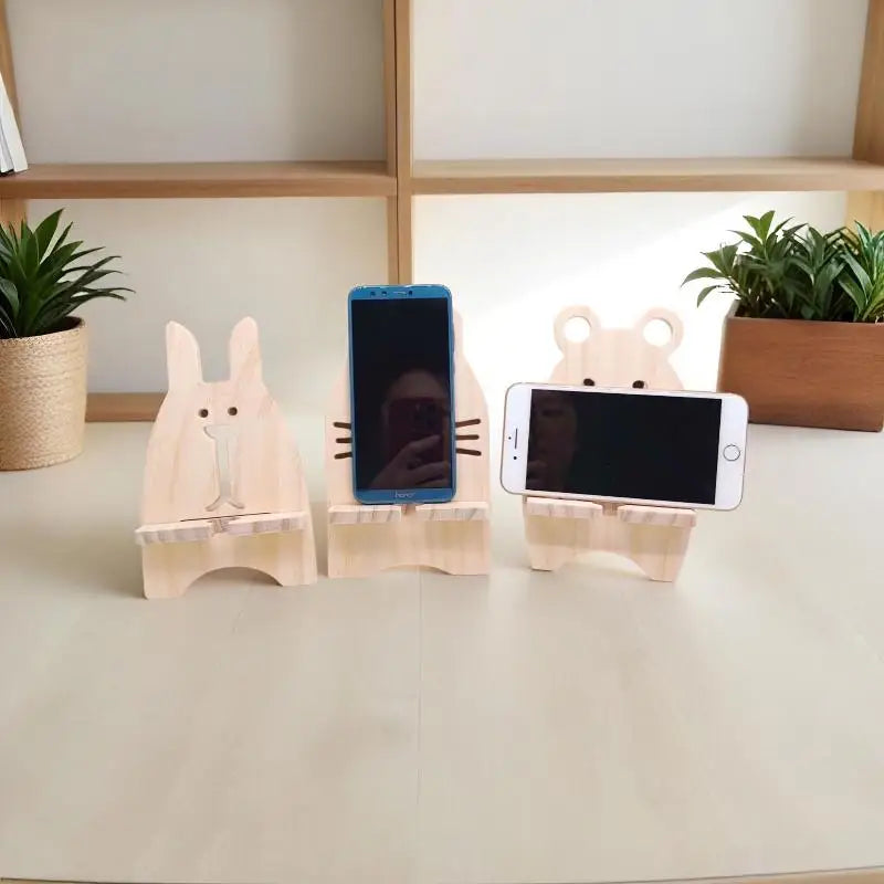 1PCS Wooden Foldable Phone Stand Creative Cartoon Shape Desktop Lazy Bracket Charging Base Oasis Select
