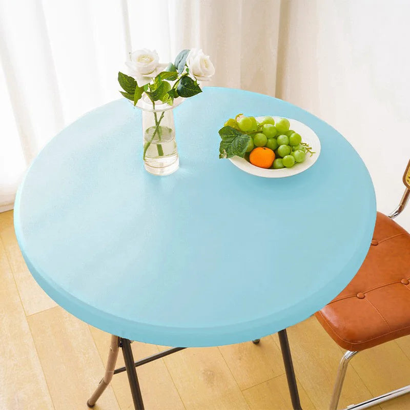 Elastic Round Table Cover Waterproof and Oil Resistant All Inclusive Desktop Cover Household Outdoor No Wash Elastic Band Oasis Select 110cm Sky Blue
