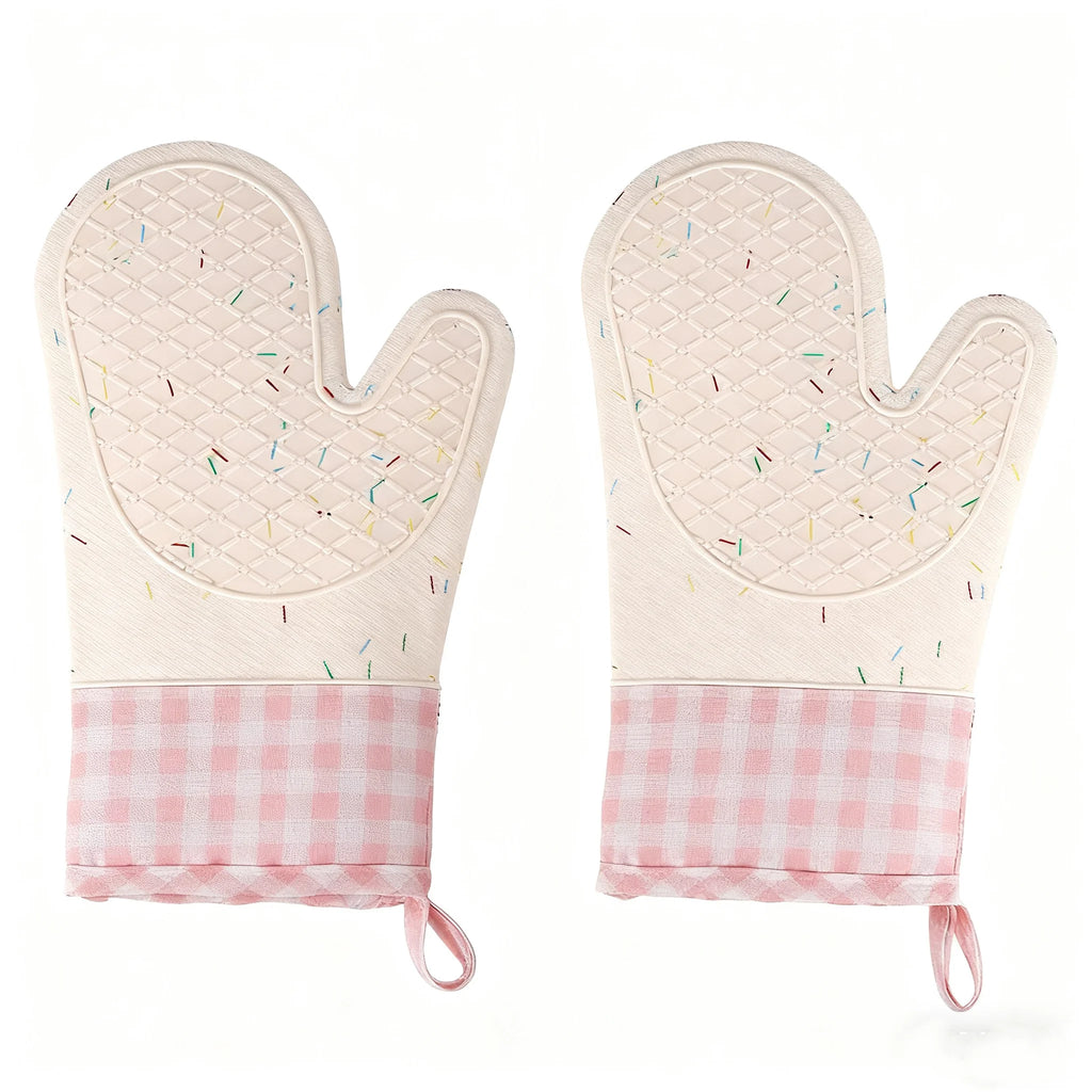 Cute Silicone Kitchen Single Oven Glove Mitts Insulation Heat Resistant Microwave Glove Baking High Temperature Resistance Oasis Select pink 2pcs