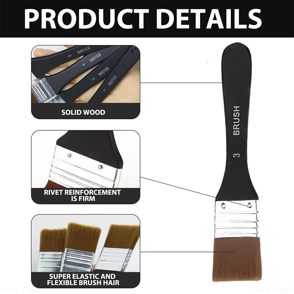 1/3/4 Pcs Paint Brush, Flat Bright Paint Brushes Craft Basecoating Paint Brushes with Wooden Handle for Acrylic, Oil, Watercolor Oasis Select