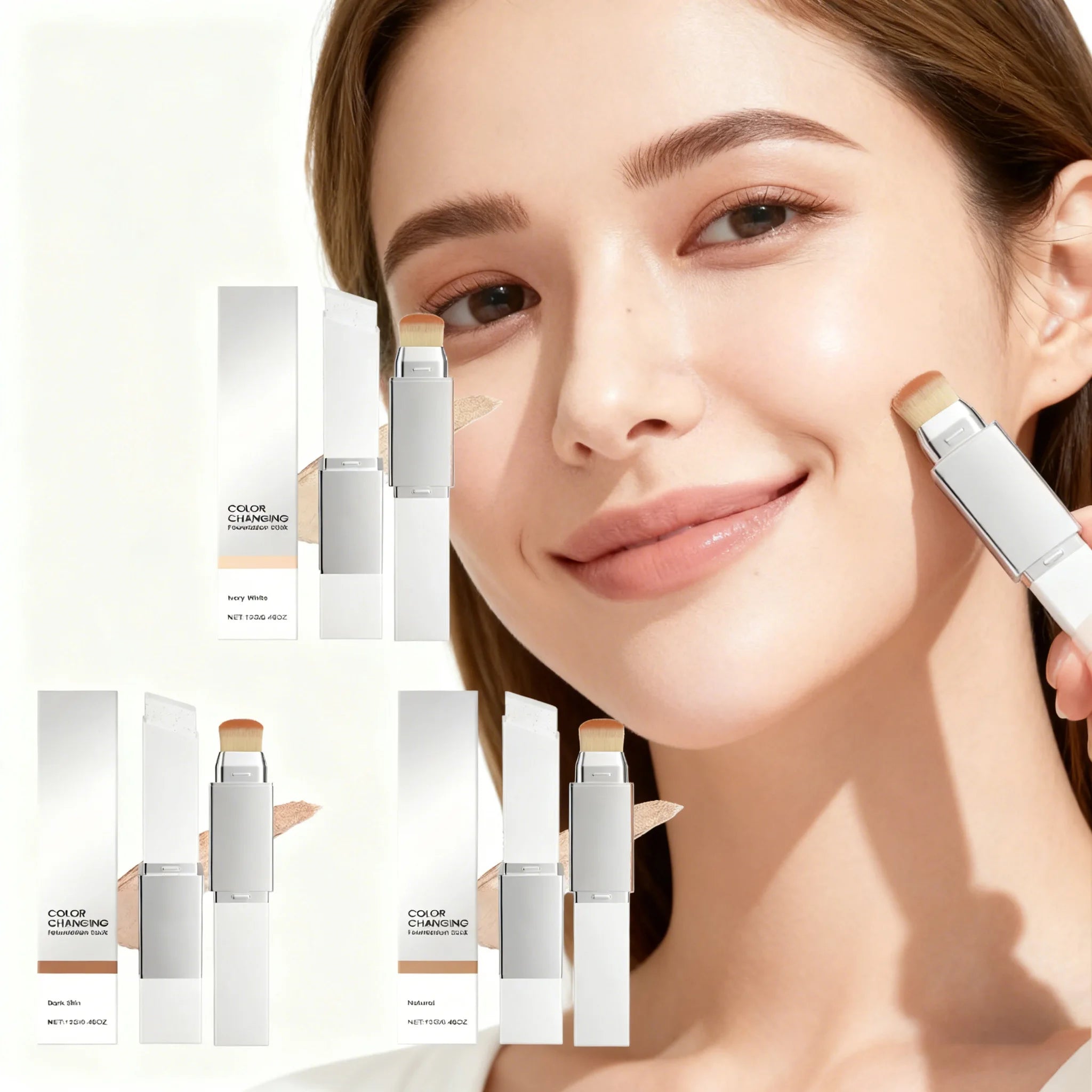 Hoygi Color-Changing Foundation & Concealer Stick 2-in-1 with Brush Foundation Concealer Stick Oasis Select
