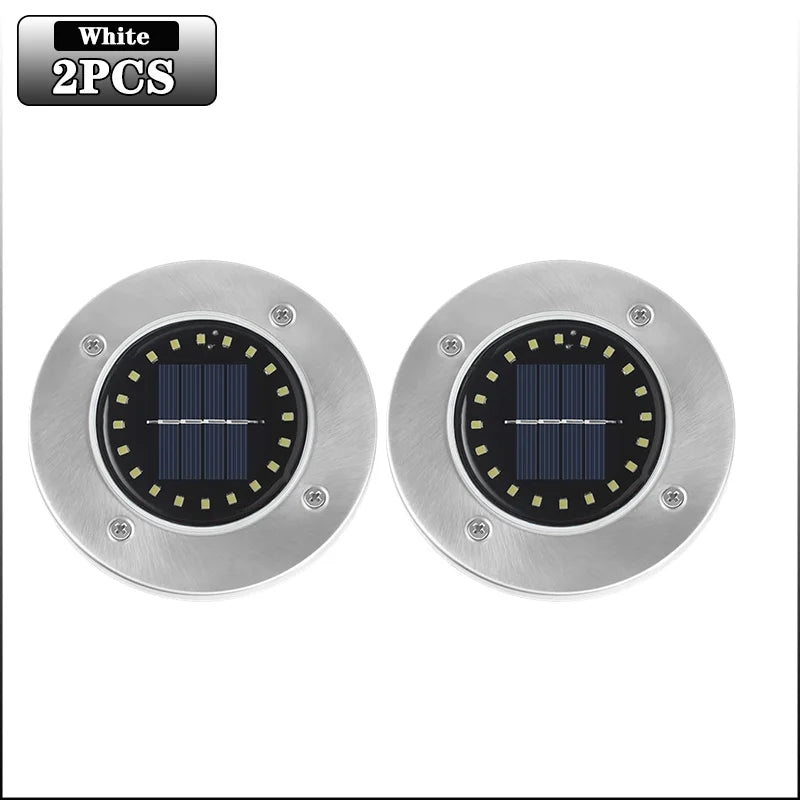 Solar LED Ground Lights 20 LED Outdoor Disk in-Ground Garden Light Set Waterproof Bright Landscape Lighting for Yard Patio Oasis Select White-2PCS