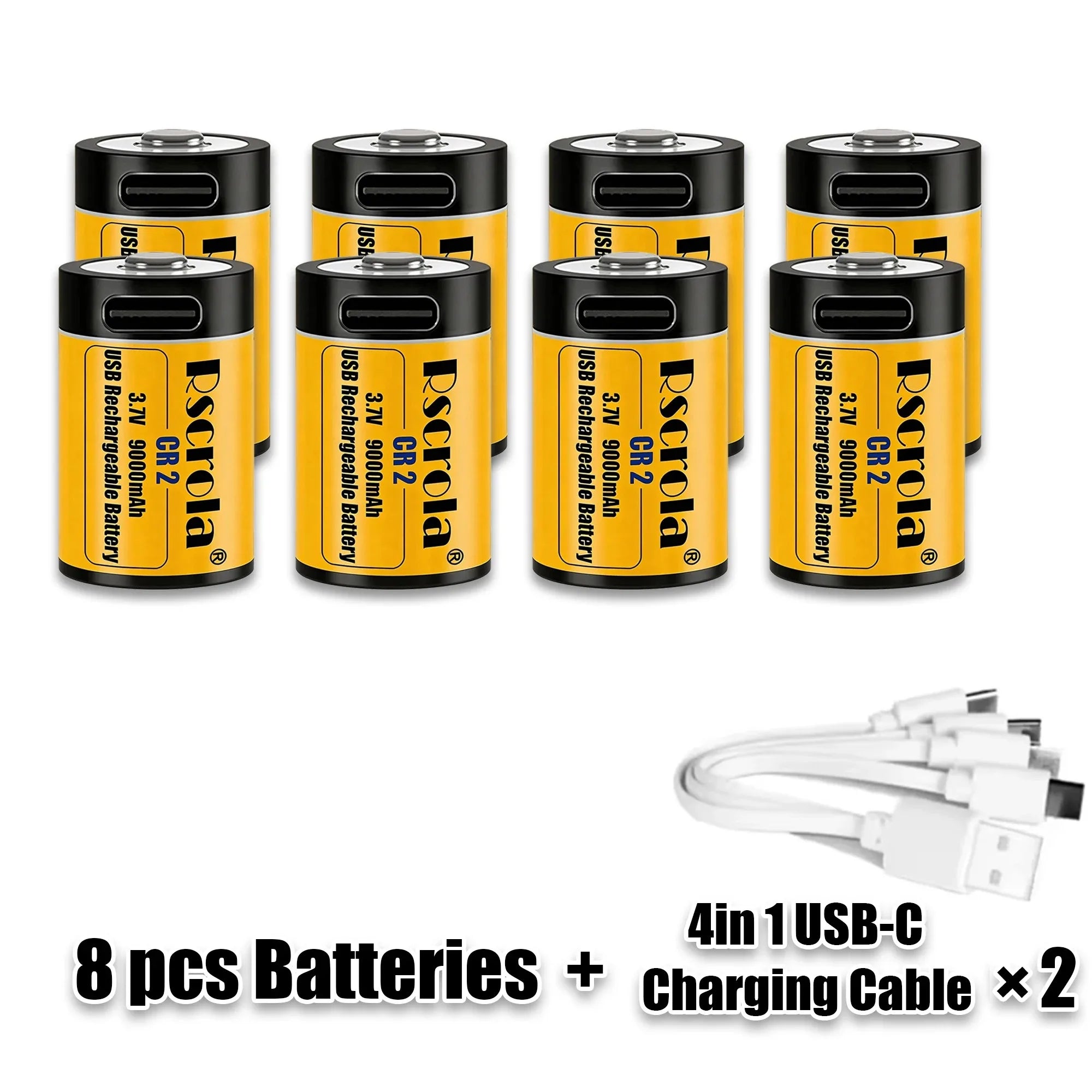 Long-Lasting CR2 Rechargeable Battery 9000mAh 3.7V, High Capacity Li-ion USB Fast Charge for GPS Camera Medical Oasis Select 8xCR2 2xCable4