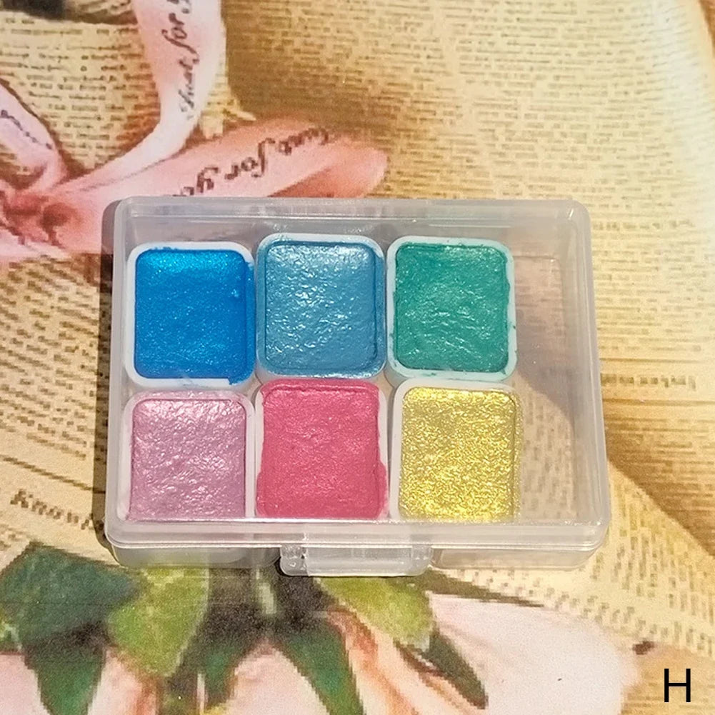 6Color Shimmer Solid Watercolor Set Retro Painting Pearlescent Metal Candy Colors Set for Art Painting Drawing Nail Design Oasis Select H