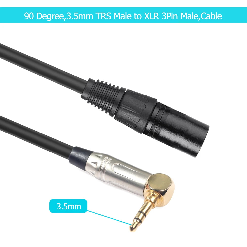 90 Degree 3.5mm Stereo TRS Male To XLR 3Pin Male Microphone Extension Cable Accessories Wire Cord for Headphone Microphone Oasis Select