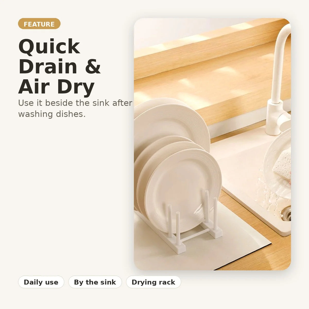 Dish Drying Rack Countertop Plate Holder Kitchen Organizer White Plastic Drainer Stand Colander Bowl Produce Washing Basket Oasis Select