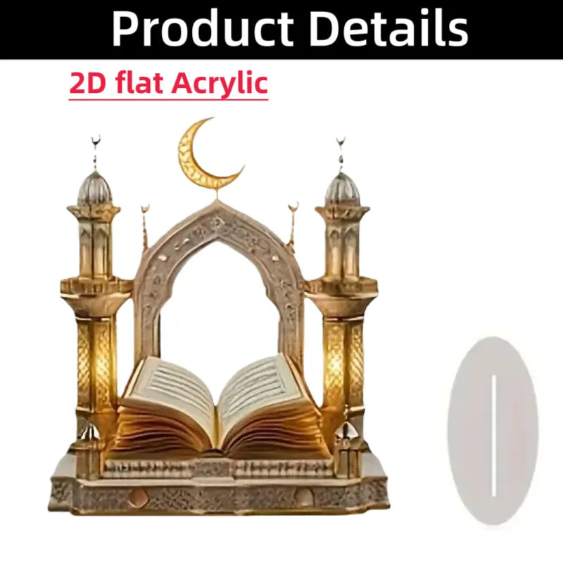 1pc 2D Quran Acrylic Desktop Decor - Ramadan Moon Star Design, Eid Al-Fitr Home Ornament, Muslim Festival Decoration Gift Oasis Select