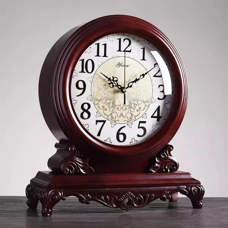 Solid Wood Retro Light Luxury Home Clock Living Room Chinese High-end Atmospheric High-end Desktop Clock Oasis Select