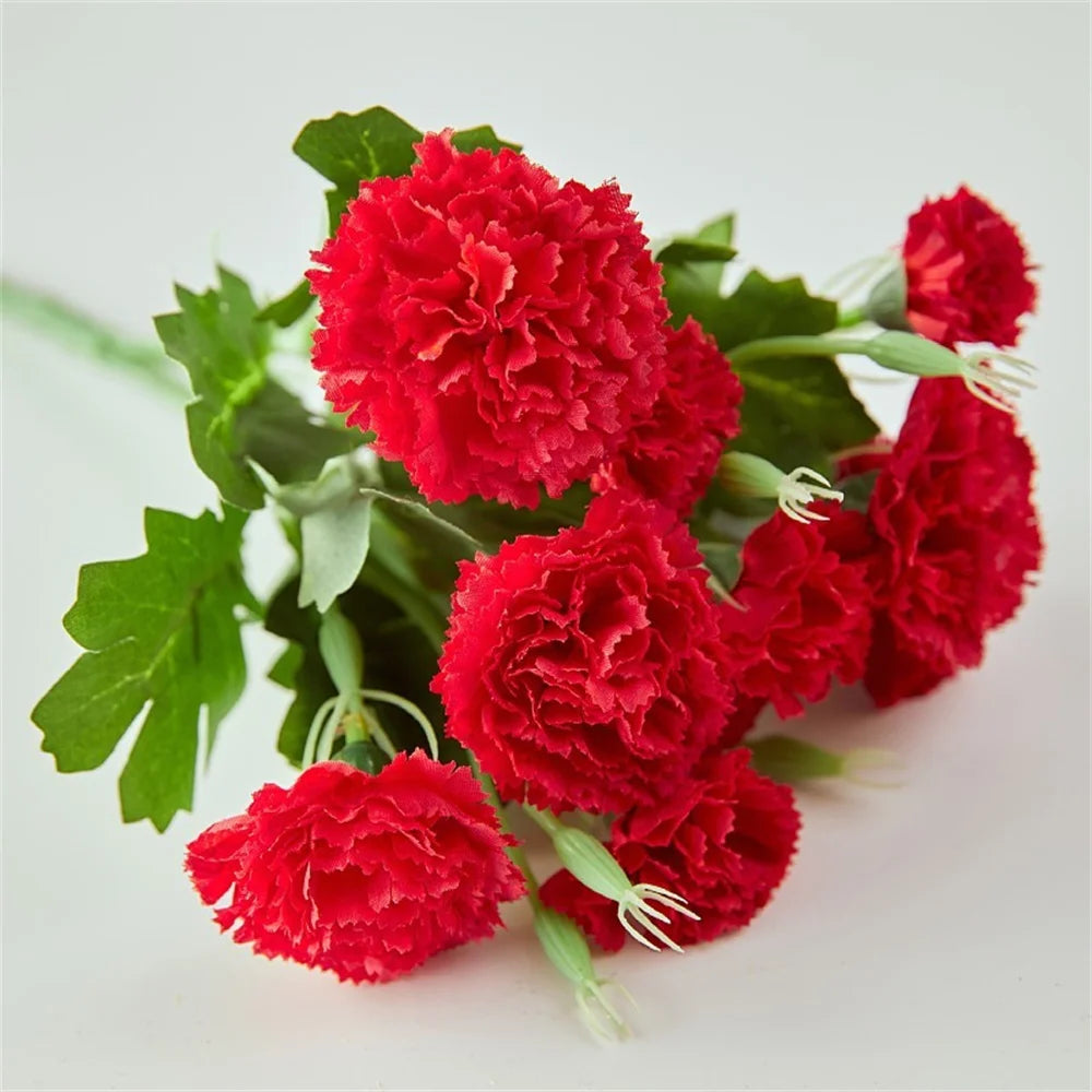 Spring Carnations Silk Touch Valentine's Bouquet Home Decor Florals Stems Holiday Gift Flowers For Romantic Gesture Seasonal Oasis Select Red-30cm