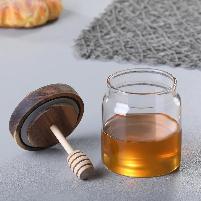 500ML High Borosilicate Glass Sealed Tank Honey Jar with Wooden Lid Mixing Rod Wood Dip Sticks Transparent Home Sealed Jars Oasis Select