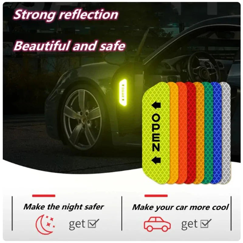 4/8/12/16pcs Reflective Car Door Sticker Safety Opening Warning Reflector Tape Decal Car Accessorie Interior Reflector Sticker Oasis Select