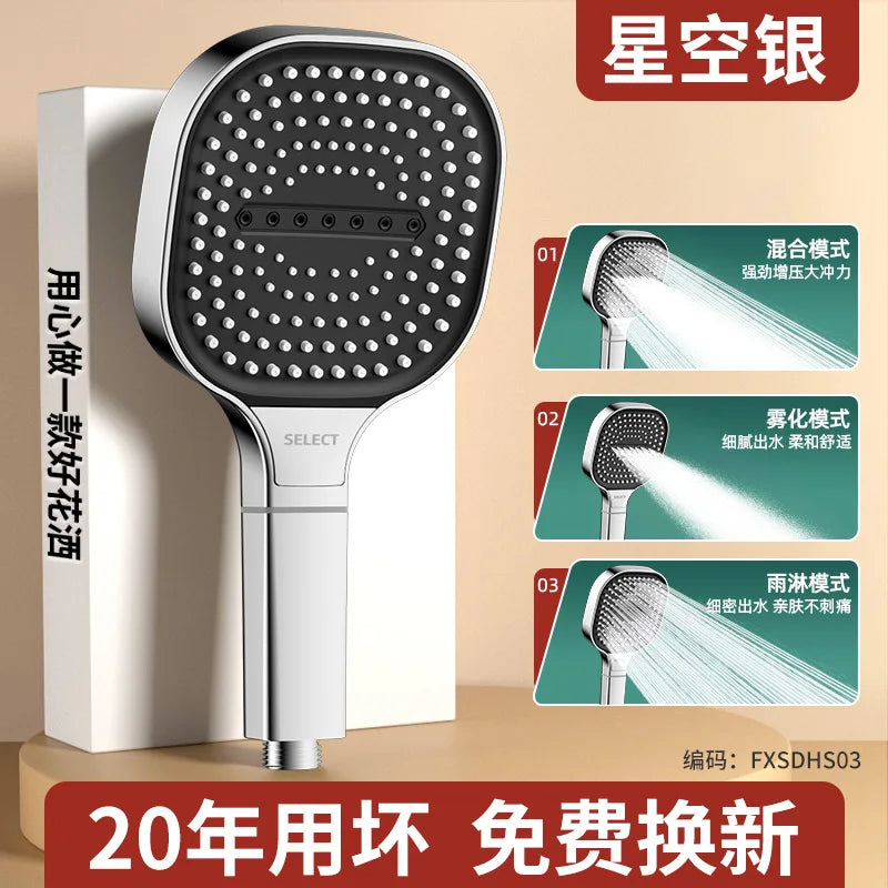 New 13CM Large Panel 3 Modes Shower Head High Pressure Water Massage Shower Head With Filter Element Bathroom Accessories Oasis Select Sliver Shower