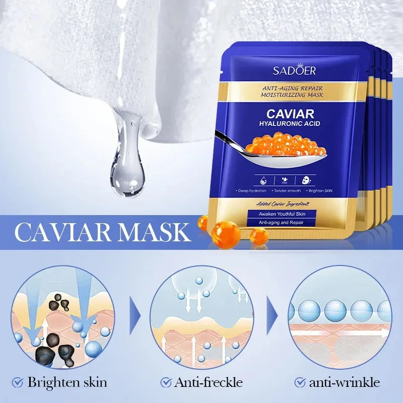 Sadoer Caviar & Hyaluronic Acid Face Masks – 5 Pack