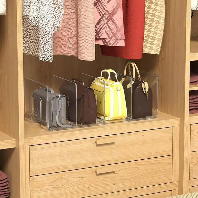 Purse Storage Organizer for Closet 4 Slots Clear Shelf Dividers Clutch Dividers Bag Storage Shelf Bag Organizer for Home Kitchen Oasis Select