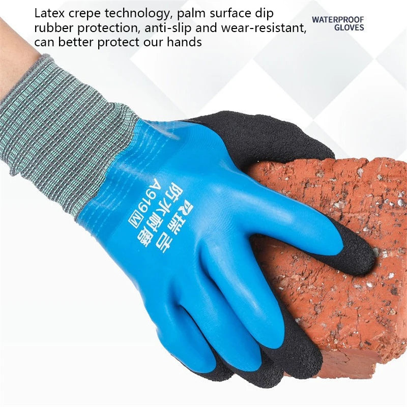 1Pair Winter Waterproof Work Safety Thermal Gloves Anti-Slip Grip Rubber Garden Gloves For Worker Builder Hands Protection Oasis Select