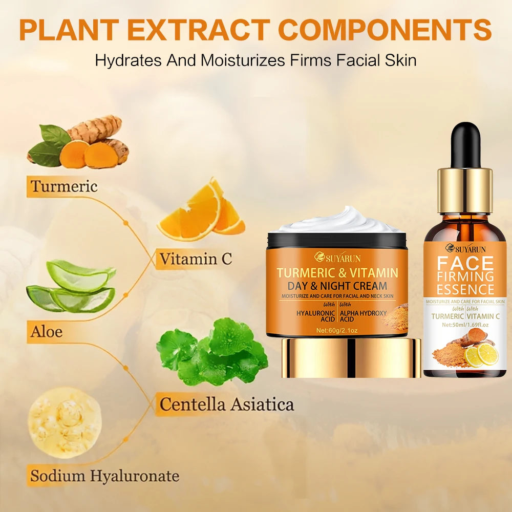 SUYARUN Vitamin C Brightening Cream + Turmeric Firming Serum Duo, Anti-Aging Skincare Set for Youthful Glow & Radiance. Oasis Select