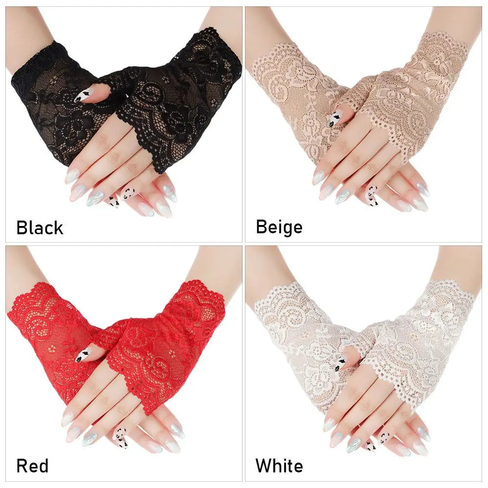 Women Sunscreen Dance Driving Gloves Lace Gloves Short Gloves Fingerless Mittens Oasis Select