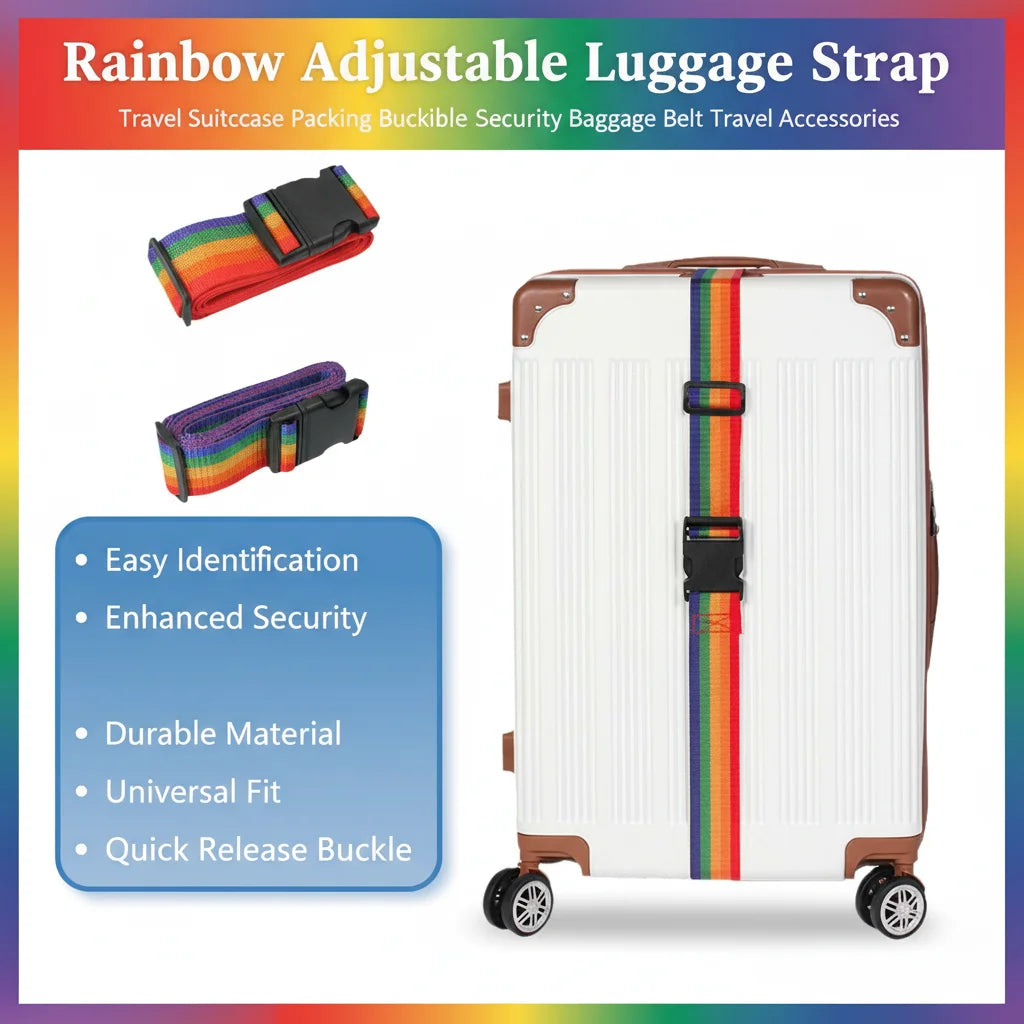 Rainbow Adjustable Luggage Strap – Secure Travel Suitcase Belt