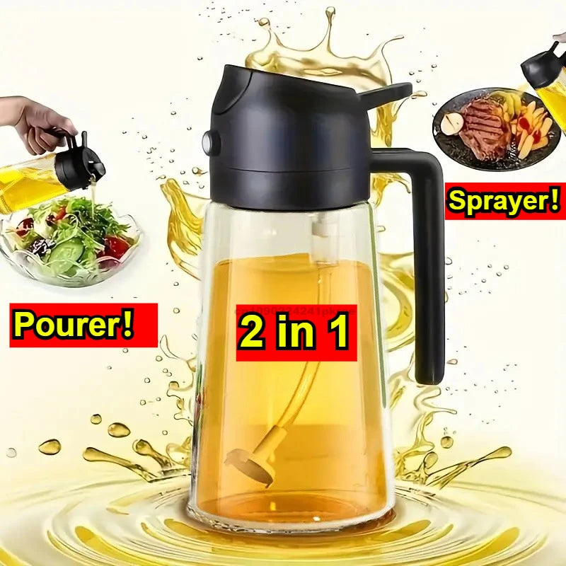 2in1 Kitchen Olive Dispenser Oil Spray Cooking Heat-Resistant Large Oil Bottle Spray Soy Sauce Various Seasonings Bottle Oasis Select