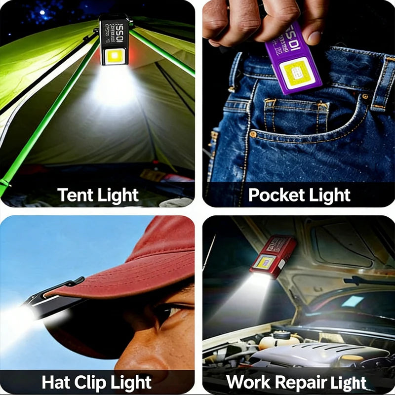 1-3PCS Mini COB LED Flashlight USB Rechargeable Powerful Work Light with Clip Magnet Waterproof EDC Camping Walking Pocket Lamp Oasis Select