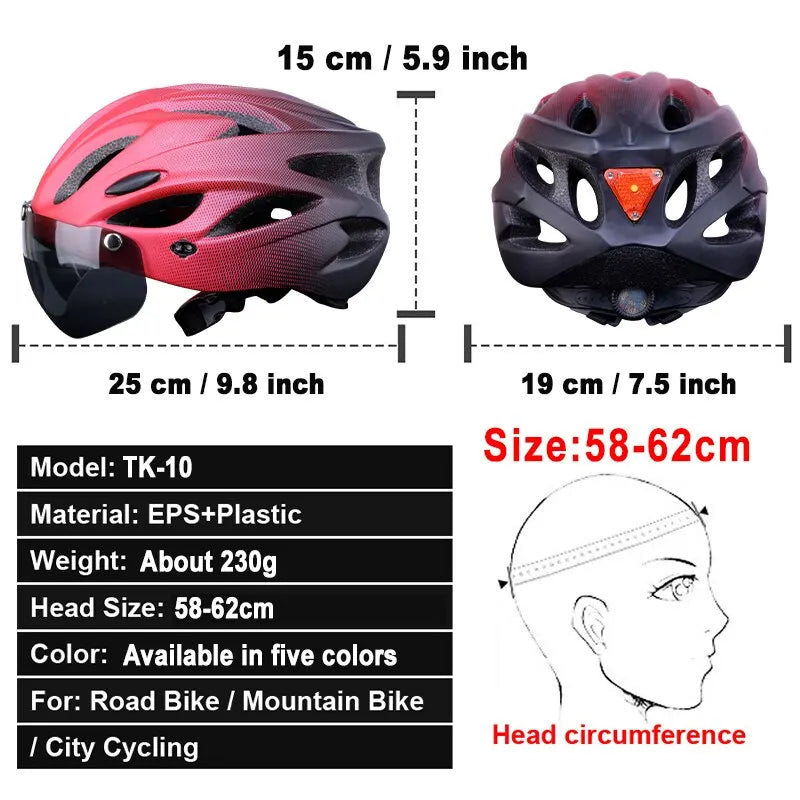 Bike Helmet with LED Tail Light Adult Cycling Helmet Fit 58-62cm Lightweight Breathable Colorful Bicycle Helmets Accessories Oasis Select