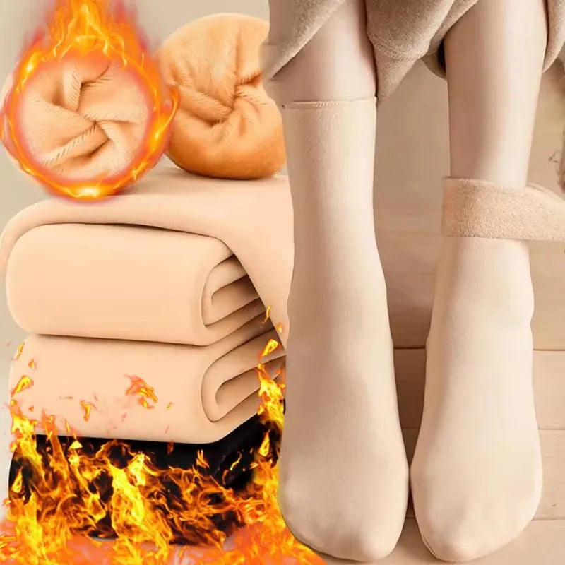 1/2/3/4Pairs Thermal Winter Thicken Plush Socks Women Solid Color Velvet Floor Socks Girls Fleece Lining Nylon Mid-Tube Stocking Oasis Select