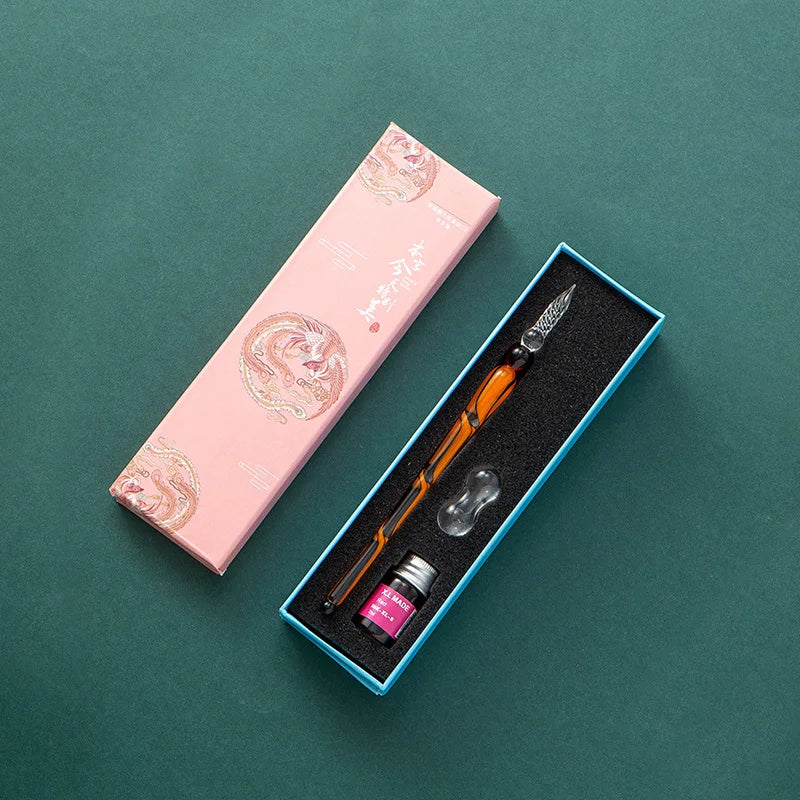 Fantasy glass pen dipped in water, antique style colored ink, crystal signature pen, gift pen dipped in ink set Oasis Select 3