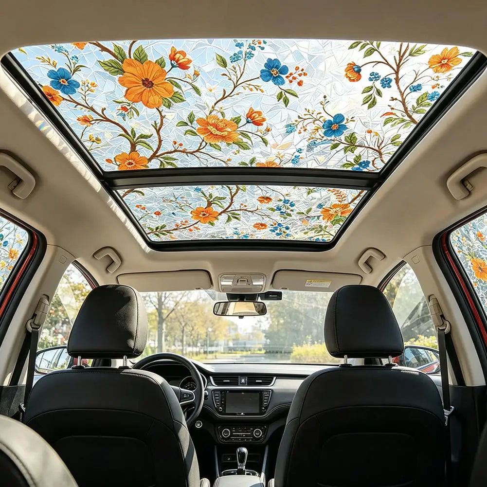 Car Sunroof Tinting Window Sticker Plant Floral Glass Decal Film Removable Home Decor Window Decoration Oasis Select