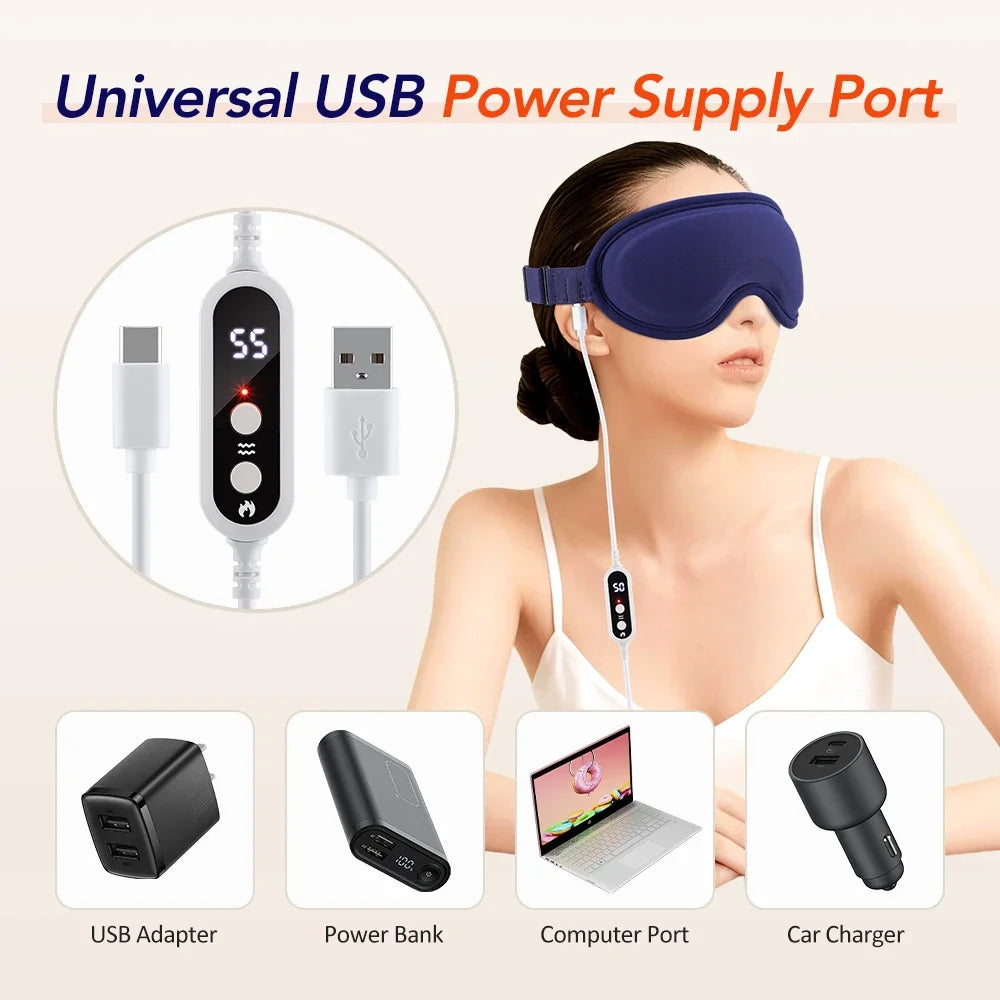 3D Electric Heated Eye Mask – 5 Heat Levels & 6 Vibration Modes