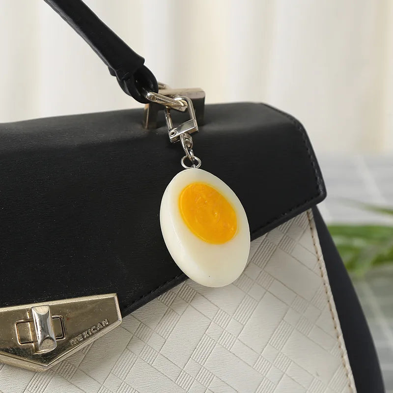 Cute Boiled Egg Alloy Keychain Simulation Food Bag Charm Funny Egg Model Decor Photography Prop Simulation Decoration Oasis Select
