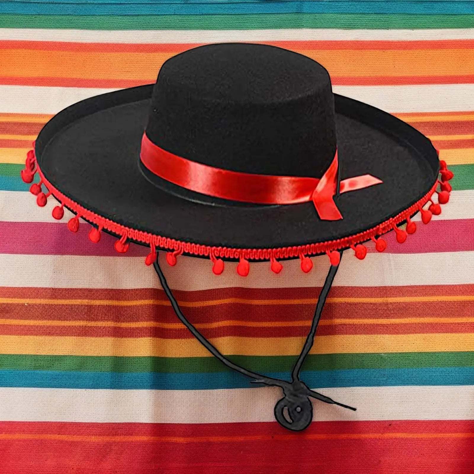Mexican Sombrero Hat Large Festival Sombrero Party Hats Wide Brim Cosplay Costume with Pom-Poms Spanish Outfit Accessories Oasis Select