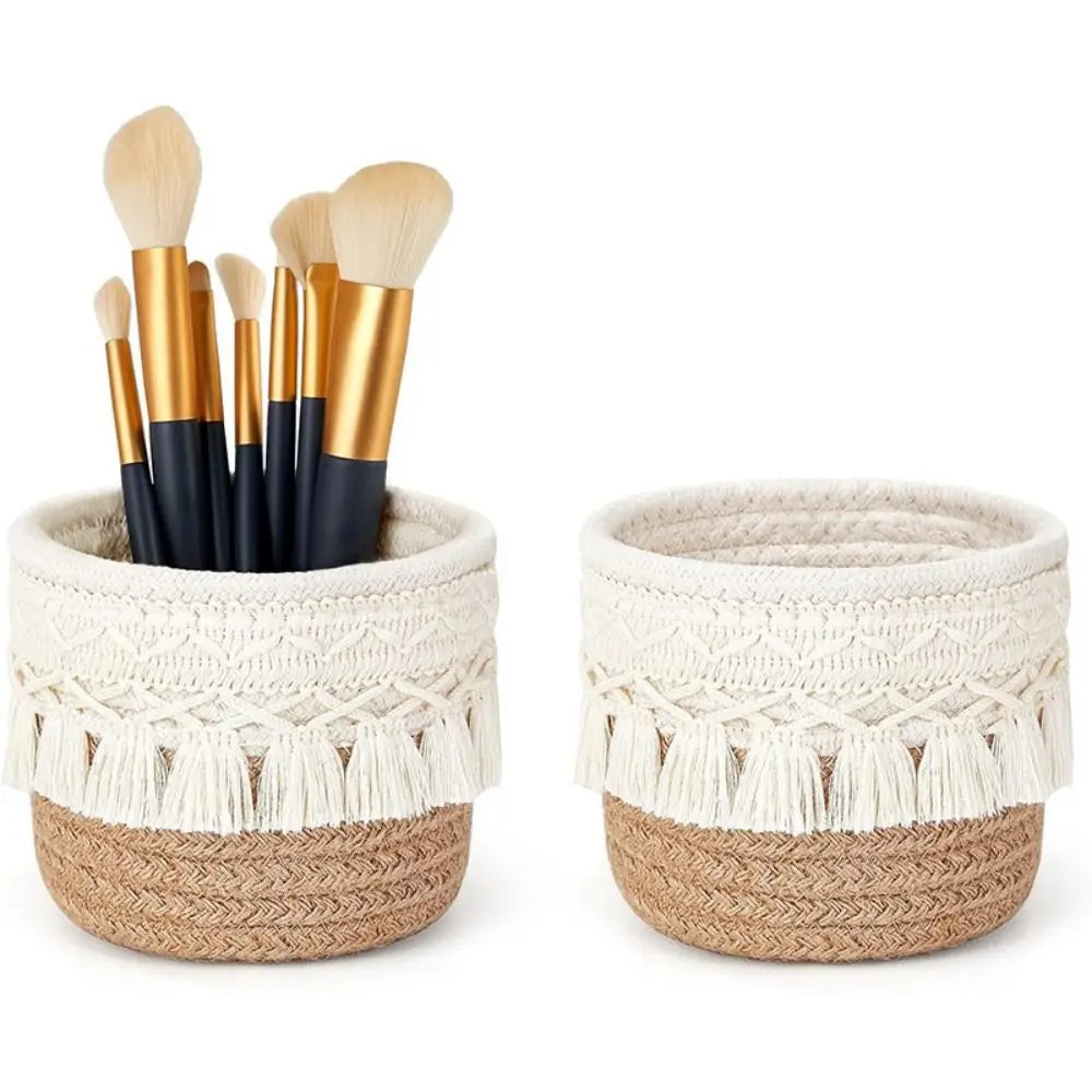 Cotton Rope Tassel Desktop Storage Basket | Boho Organizer