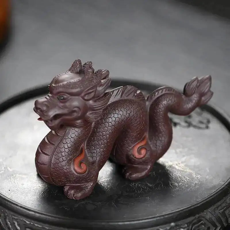 Zisha Tea Pet Dragon Zodiac Figurine Handmade Cultivable Sculpture Tea Play Tea Ceremony Accessories Чаепитие Oasis Select Purple Clay