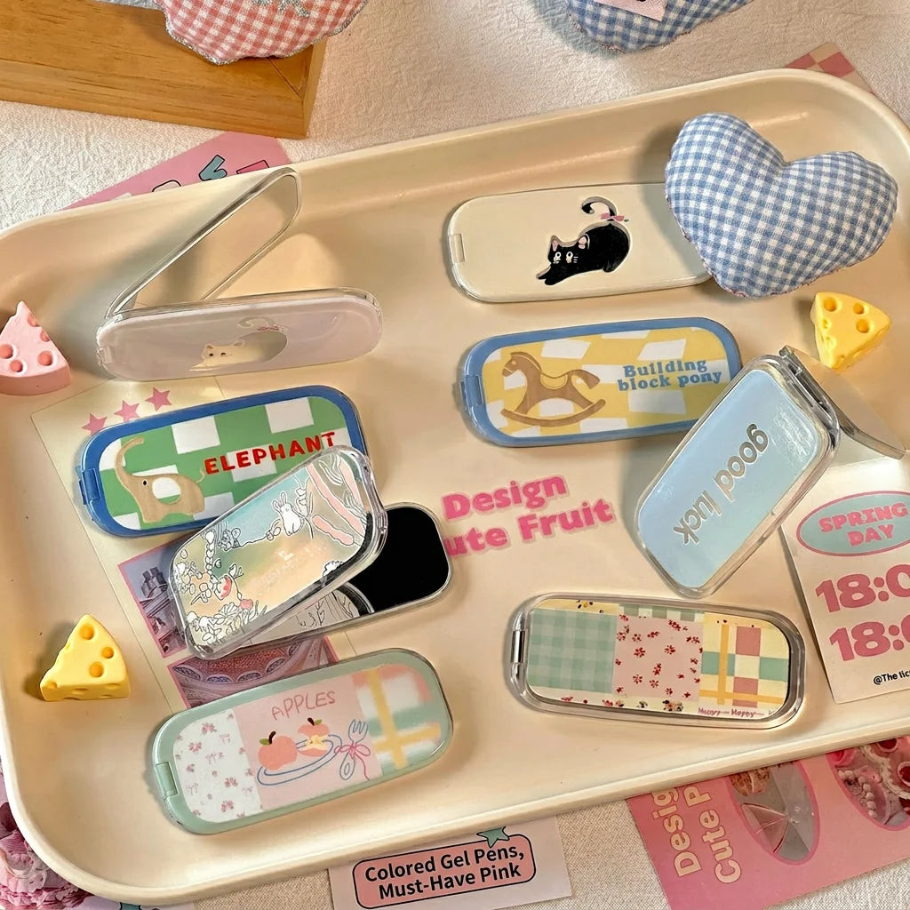 Pink Makeup Mirror Folding Invisible Cartoon Phone Holder Cute And Portable Back Sticker New Desktop Universal Adhesive Support Oasis Select
