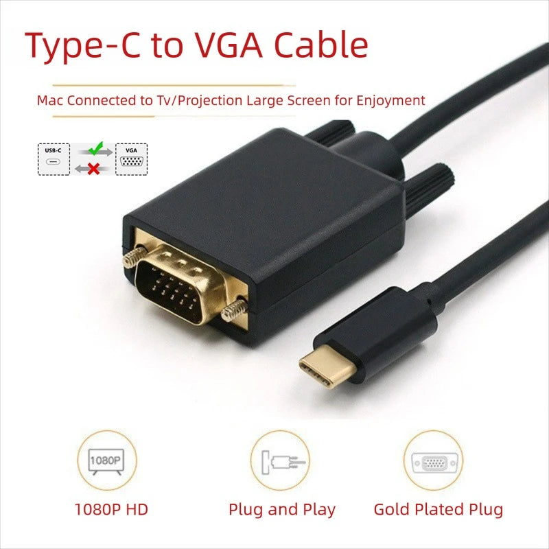 USB C To VGA Adapter USB Type C Cable To VGA for Apple Macbook Air Macbook Pro Input USB-C Cable To VGA Out Up To 1080P Oasis Select