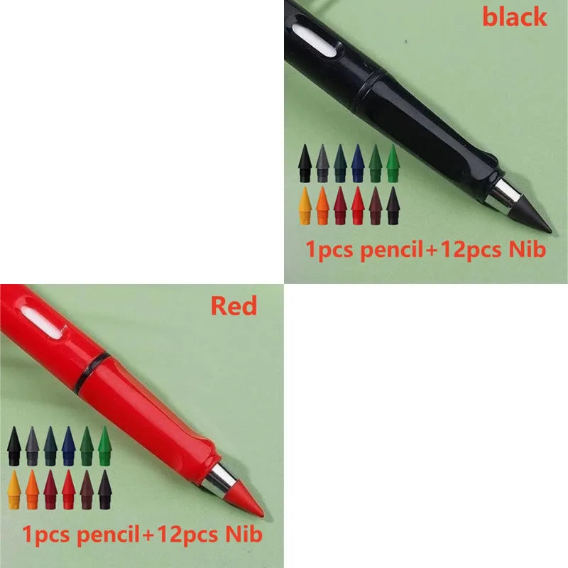 1/2set Kawaii 12 Colors Eternal Pencil No Ink Unlimited Pencils School Kids Art Painting Color Sketch Writing Stationery Oasis Select 2set mix