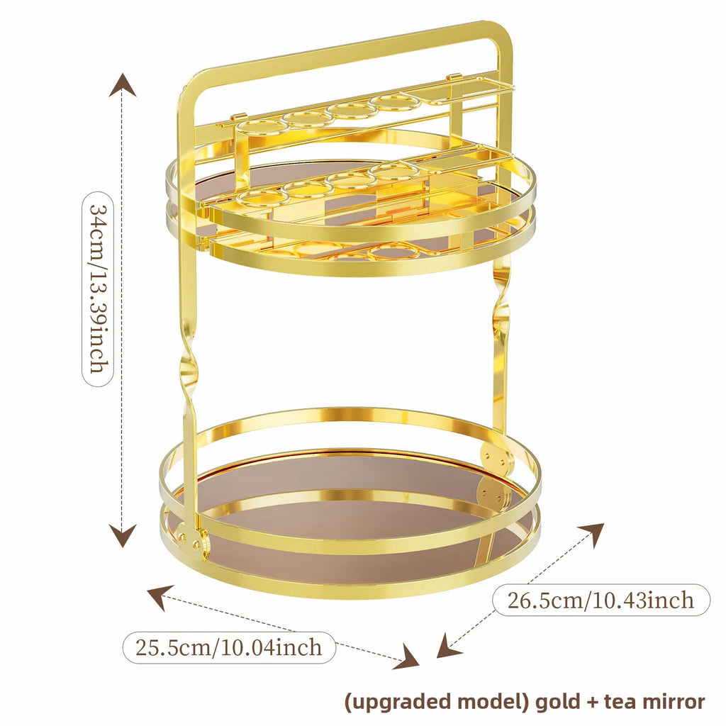 Rotating Cosmetics Storage Rack Dresser Eyeshadow Brush Shelf Premium Sense Desktop Skin Care Products Perfume Finishing Oasis Select Gold SJ JM