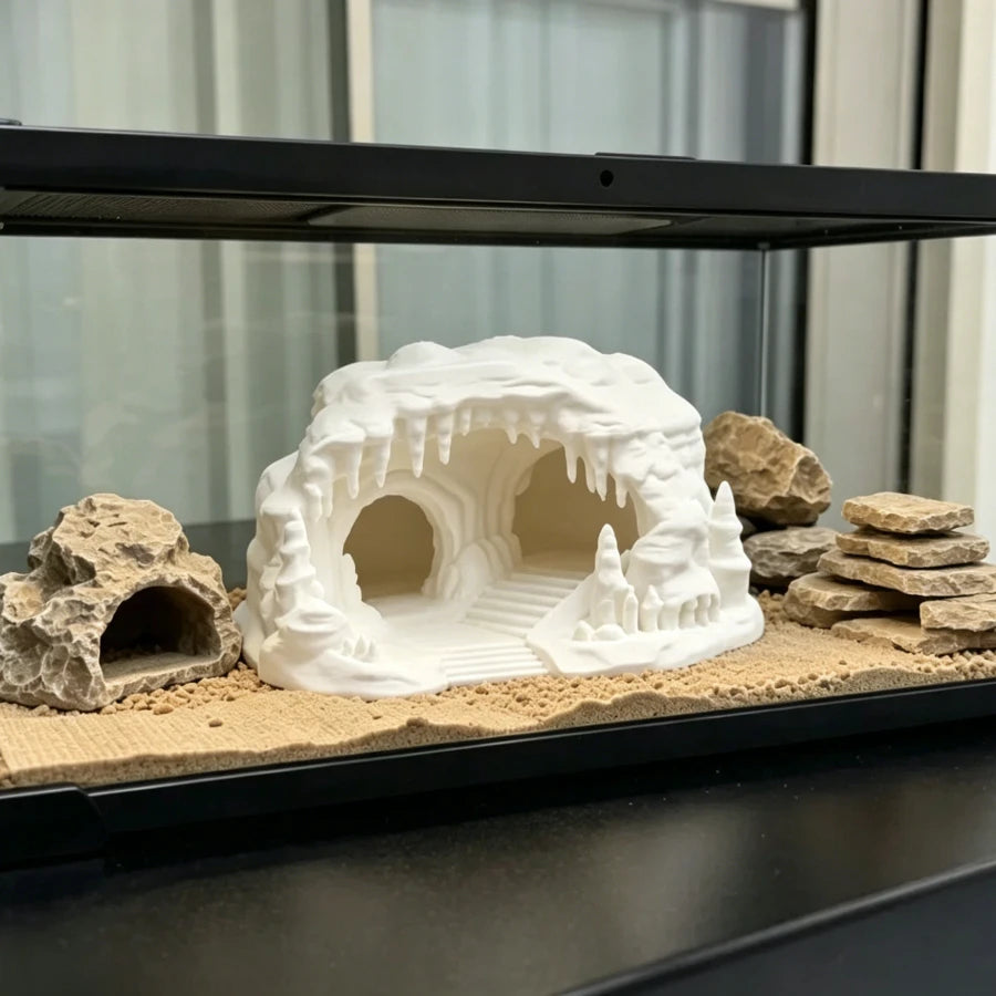 Ice Cave Reptile Hideout Terrarium Decor Gecko Lizard Snake Shelter with Ladder 3D Printed Habitat Ornament for Amphibians Oasis Select