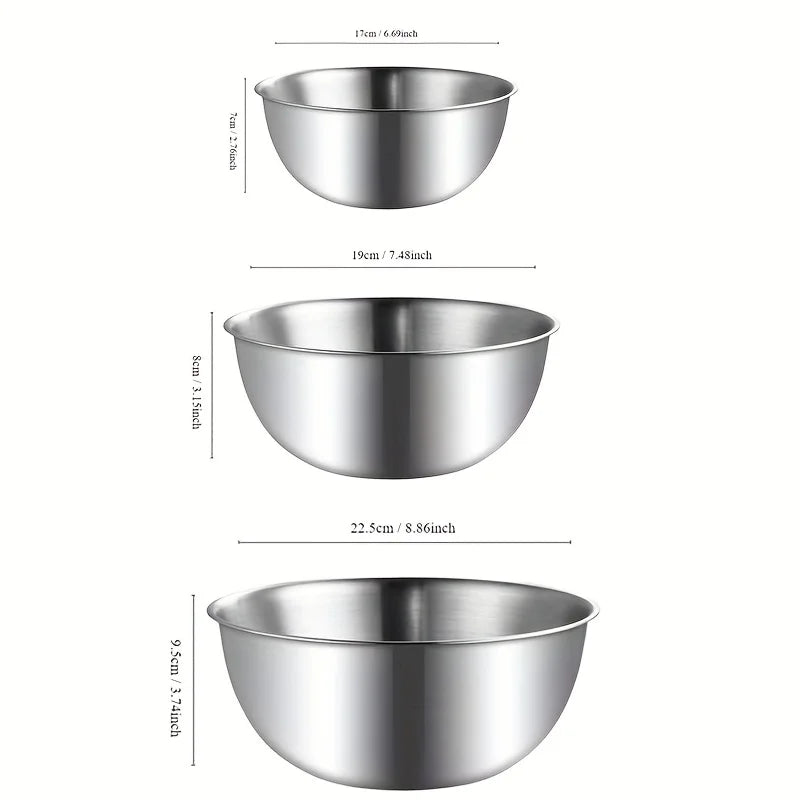 Set of 3 Stainless Steel Mixing Bowls with Measurements, Suitable for Home Use, Thickened for Mixing and Kneading,Ideal for Eggs Oasis Select