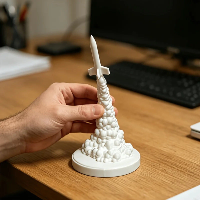 Rocket Launch Figurine 3D Printing Modern Space Theme Statue cool Rocket with Smoke Ornaments for Home Office Desktop Decor gift Oasis Select