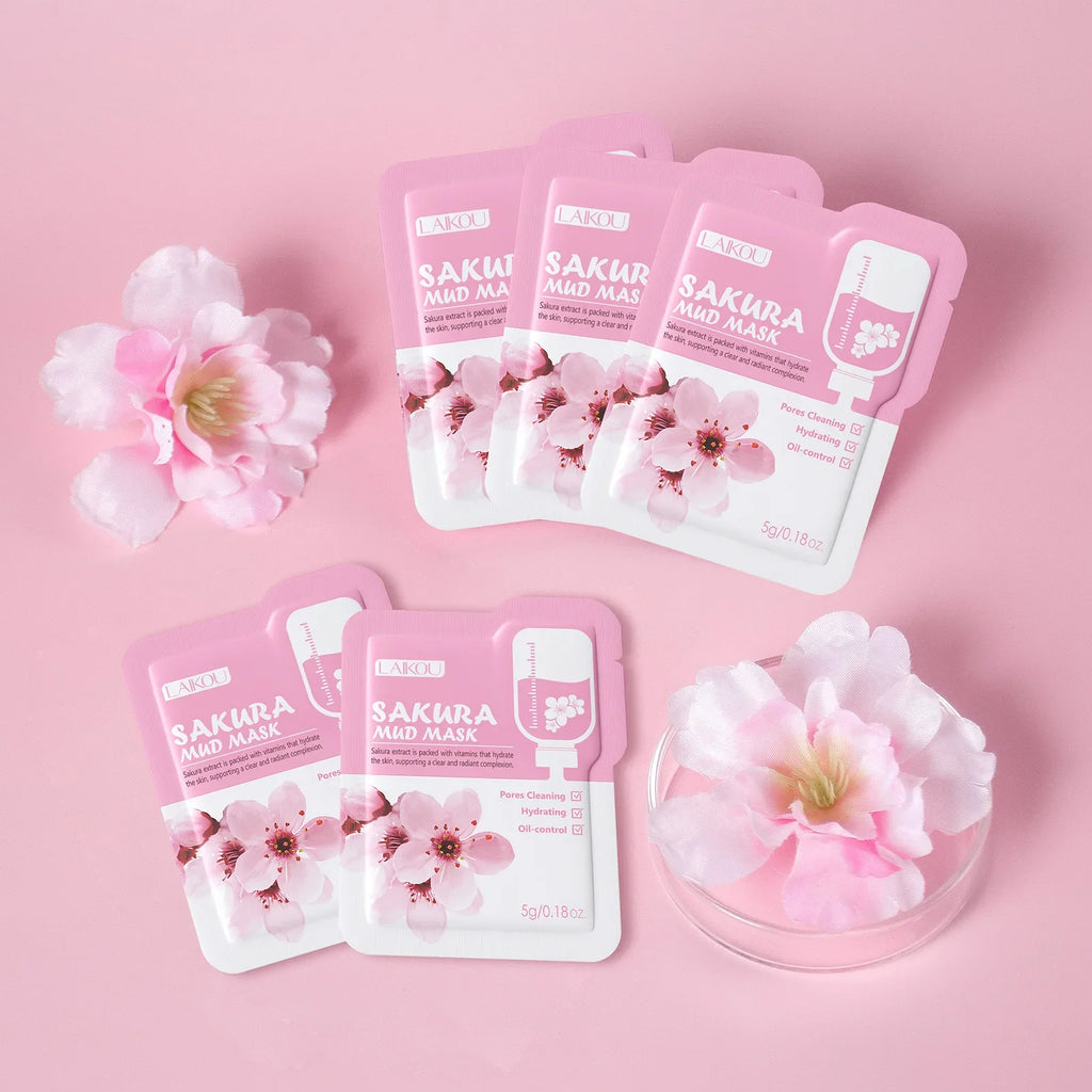 LAIKOU Japan Sakura Clay Mud Mask Hydrating Gentle Cleansing Refreshing Oil Balancing Daily Facial Skin Care Mask 5g Oasis Select