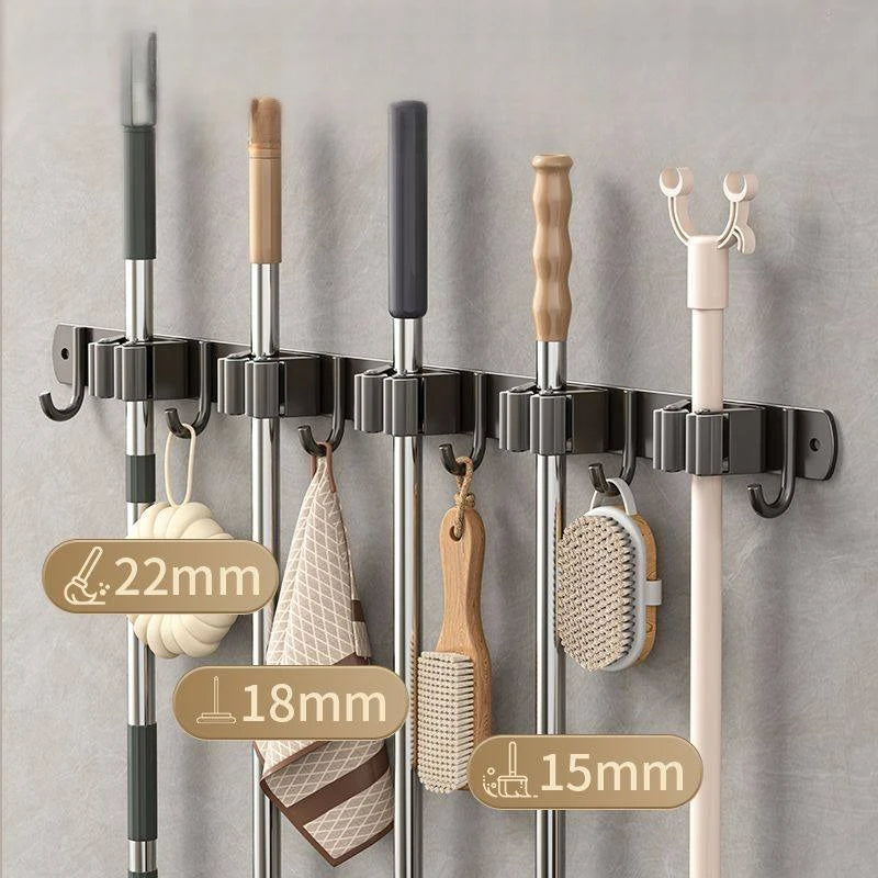 Stainless Steel Mop Holder No Drill Mop Hook Wall Mounted Broom Storage Rack Bathroom Mop Organizer Household Goods Oasis Select