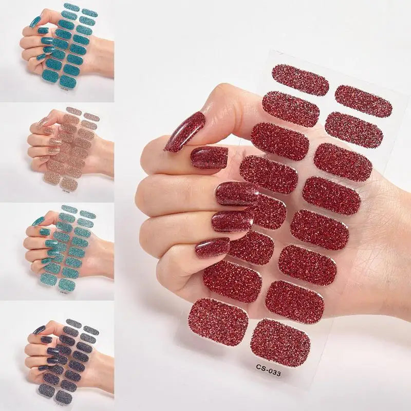 new 16Tip French Glitter Foil Gel Nail Wraps UV Semi-Cured Full Cover Nail Patch Strip Sticker UV LED Lamp Gel Nail Polish Wrap Oasis Select