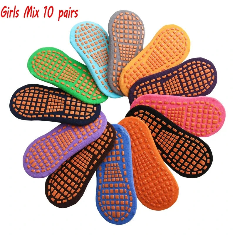 10 Pairs Kids Adults Anti-Slip Socks Parent-Child Trampoline Sock Cotton Children Socks Sports Boys Girls Outside Baby Socks Oasis Select mix girls 10 pairs J 5-11 Years Old
