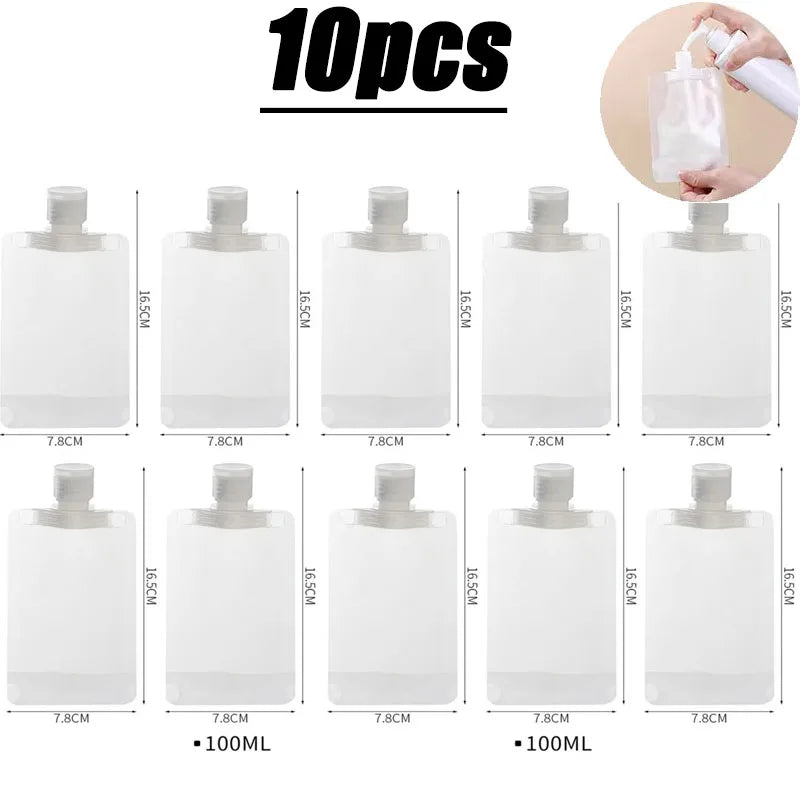 2-10PCS Travel Empty Squeeze Bags Lotion Dispensing Bag Refillable Shampoo Toiletries Conditioner Liquid Cosmetic Storage Pouche Oasis Select 10pcs-100ml