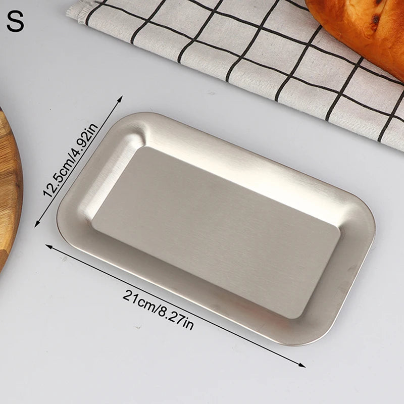 Luxury Square Rectangular Stainless Steel Serving Tray Cafe Cake Dessert Plate Storage Trays Home Kitchen Storage Table Dish Oasis Select S