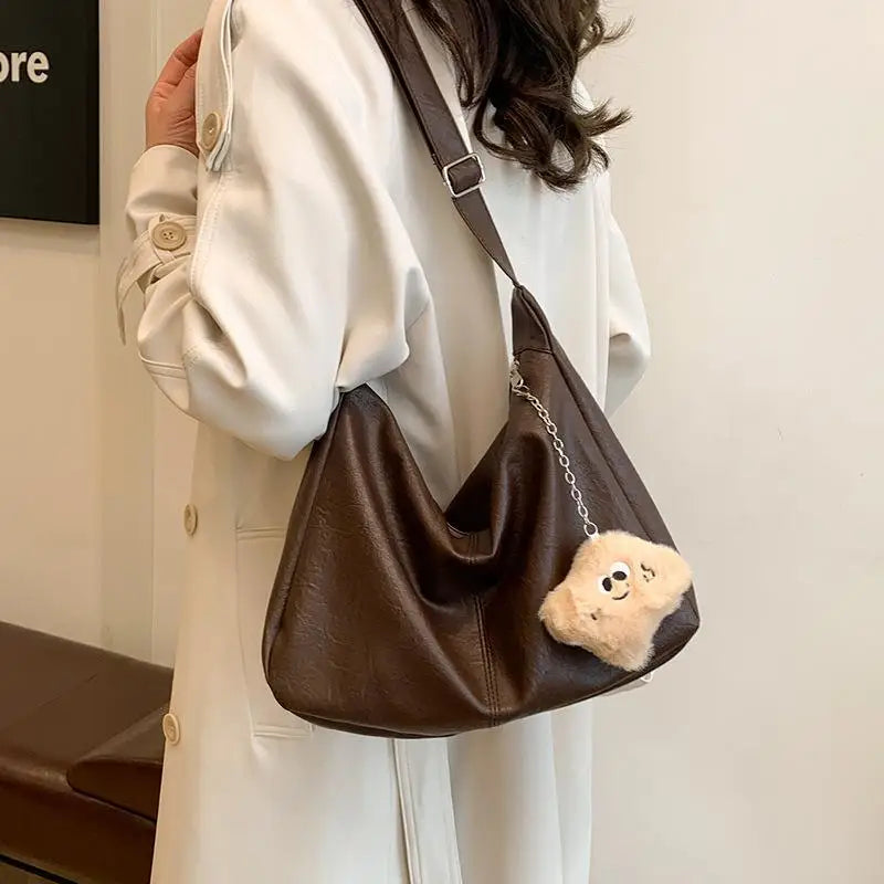 Retro PU Leather Shoulder Bag – Large Capacity Women's Tote