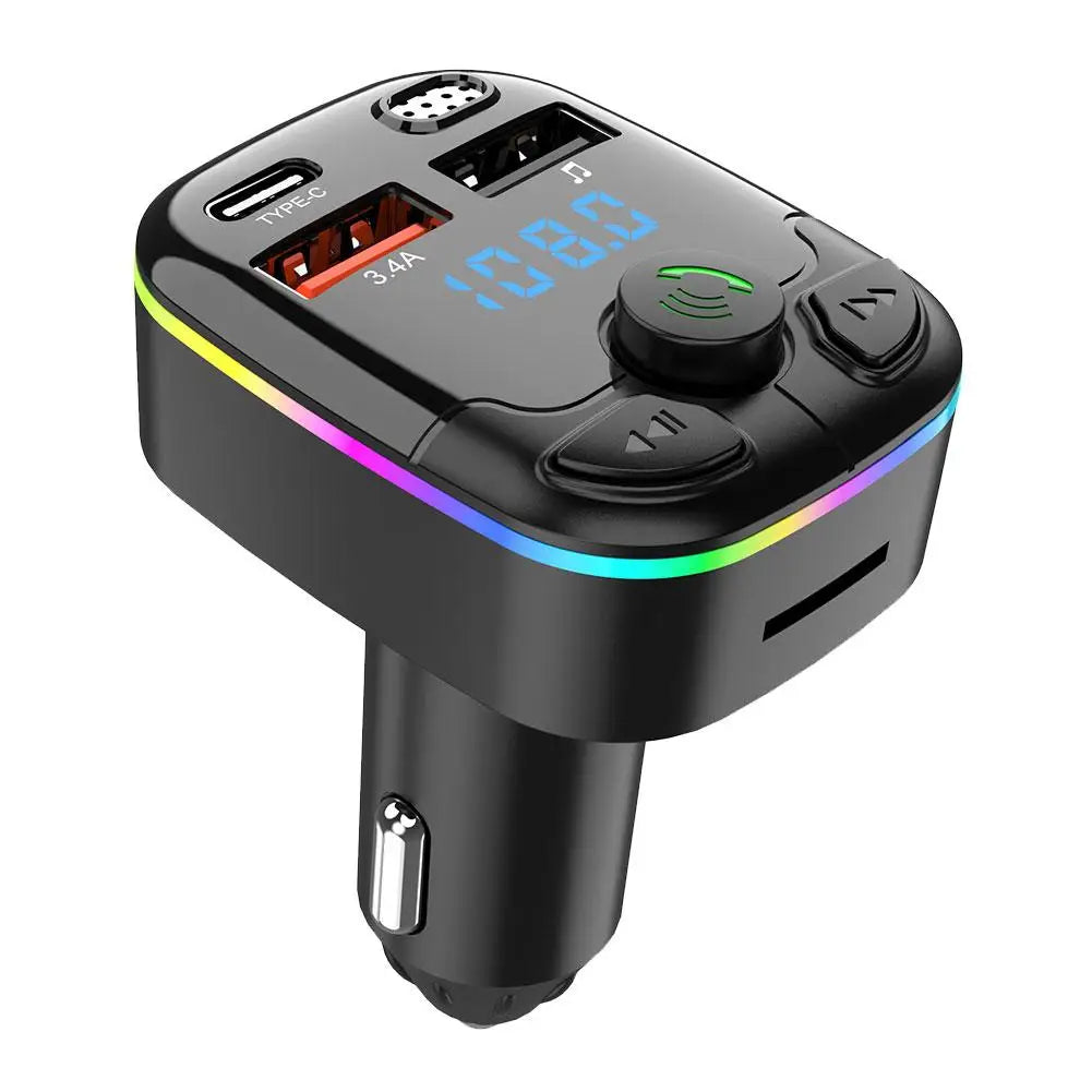 Bluetooth 5.0 FM Transmitter Car Charger – Dual USB & Type-C