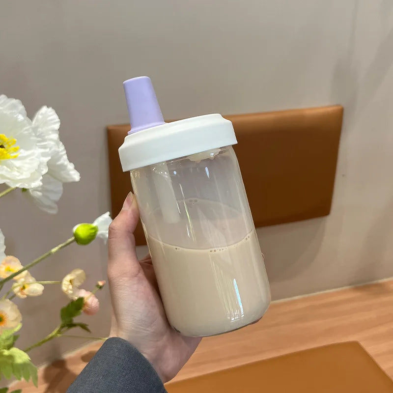 500/800ML Large-capacity Straw Cup, Food-grade Transparent PP Material,Portable Ins Style Water Cup, Juice Milk Tea Cup Oasis Select Pruple-500ml