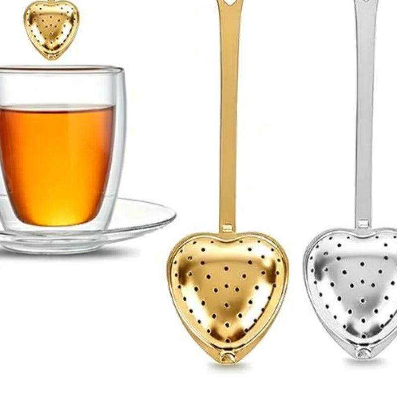1Pc Heart Shaped Tea Strainer Fine Leakproof Holes Long Handle Portable Filter for Business Trip Loose Leaf Tea Use Oasis Select
